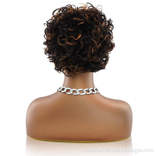 100% Wholesale Vendors Virgin Brazilian Human Hair Pixie Cut Short Curly Mix Color Machine Made Wigs for Black Women